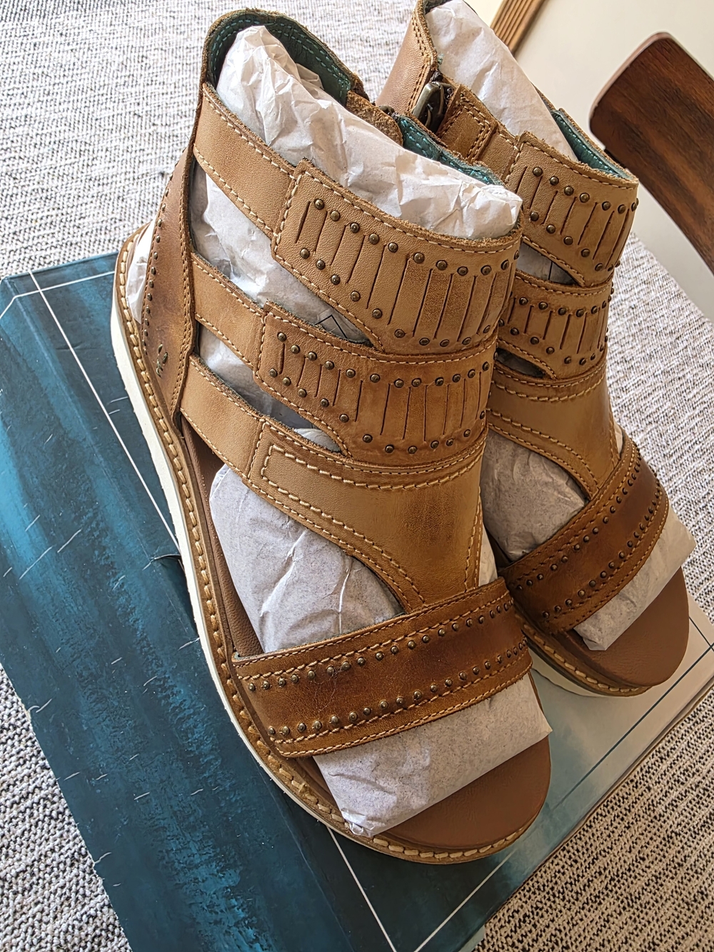 Women’s Tan Leather Studded Strappy Sandals